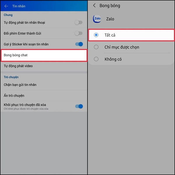 Cách bật bong bóng chat zalo trên Oppo