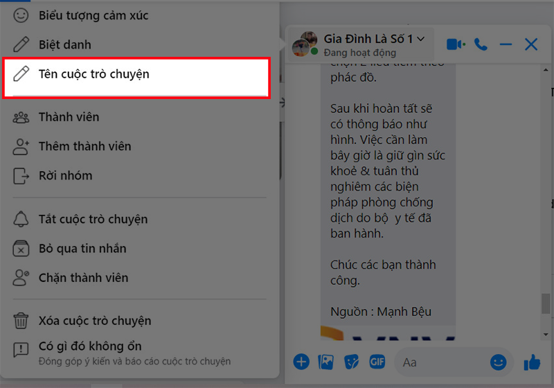 Chọn “Tên cuộc trò chuyện”