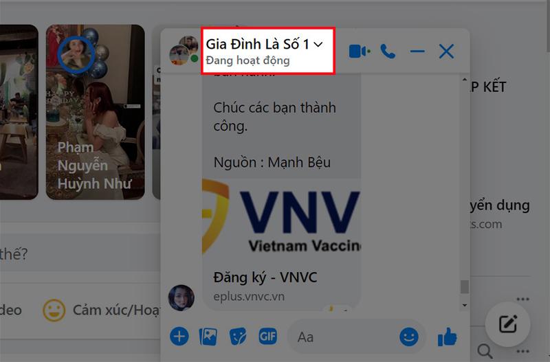 Nhấp vào tên nhóm chat ở đầu trang để mở Menu