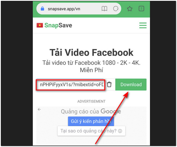 Copy và dán link video facebook vào SnapSave