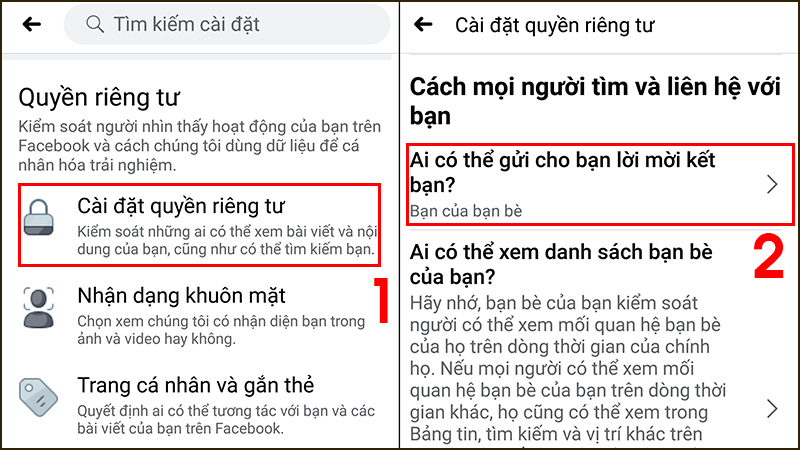 Vào mục "Ai có thể gửi cho bạn lời mời kết bạn?"