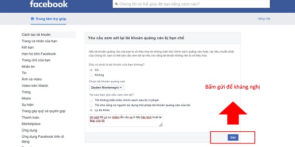 chọn 1 trong 3 lý do được Facebook đưa ra